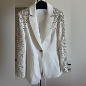 Alice + Olivia White Blazer with Silver rhinestones